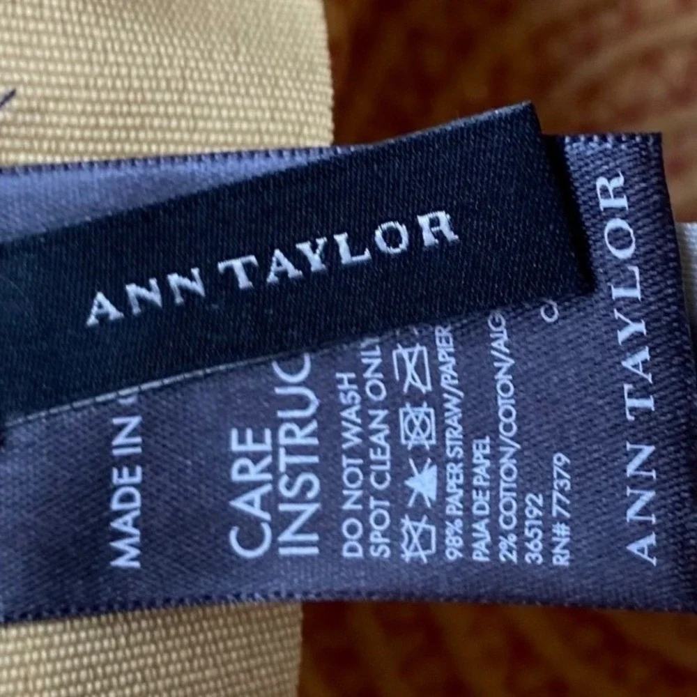 Ann‎ Taylor Womens Straw Bucket Hat Tan Red Zigzag Stitch Sun Hat Cottagecore
